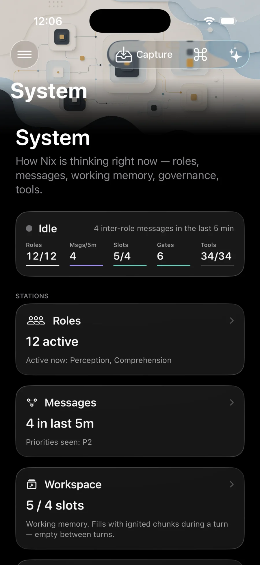 Nix native app System screen