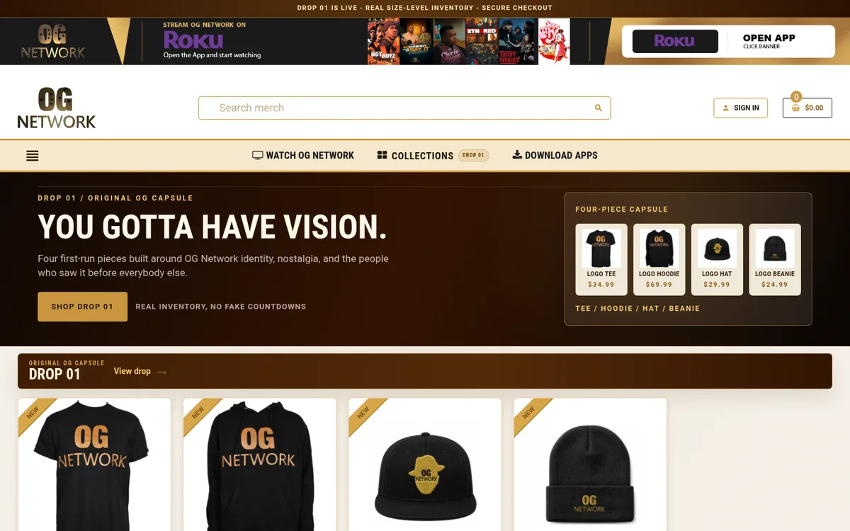 The OG Network merch storefront