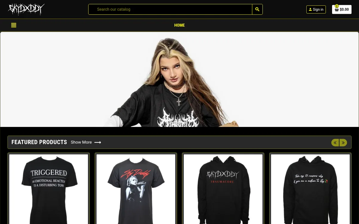The SkyDxddy merch storefront