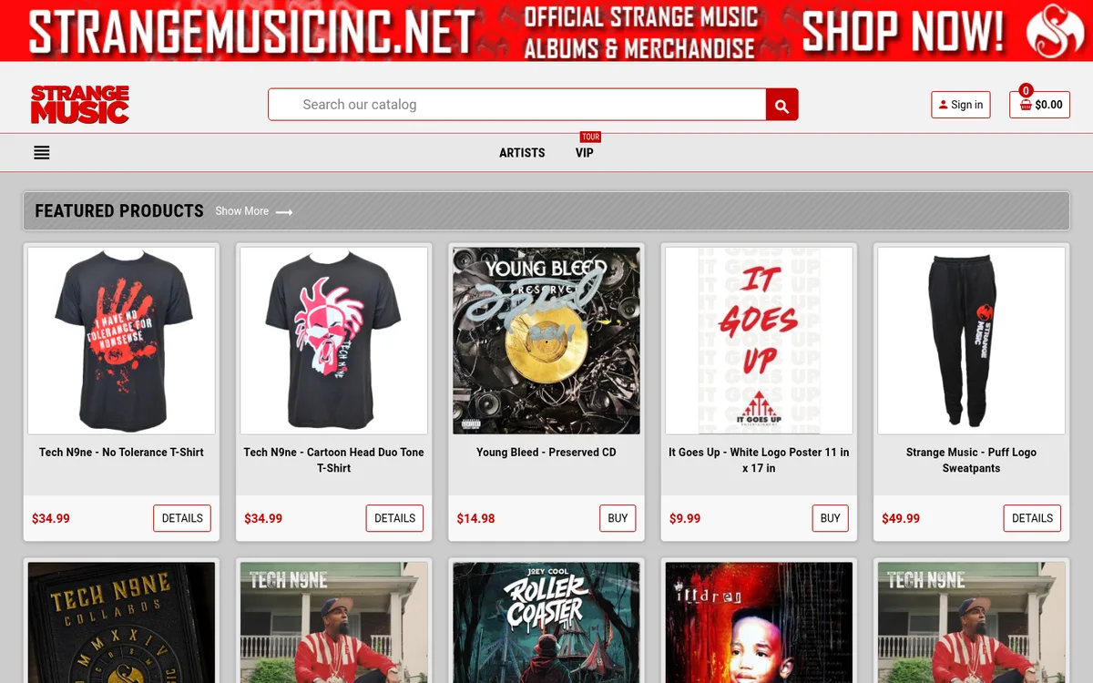 The Strange Music merch storefront