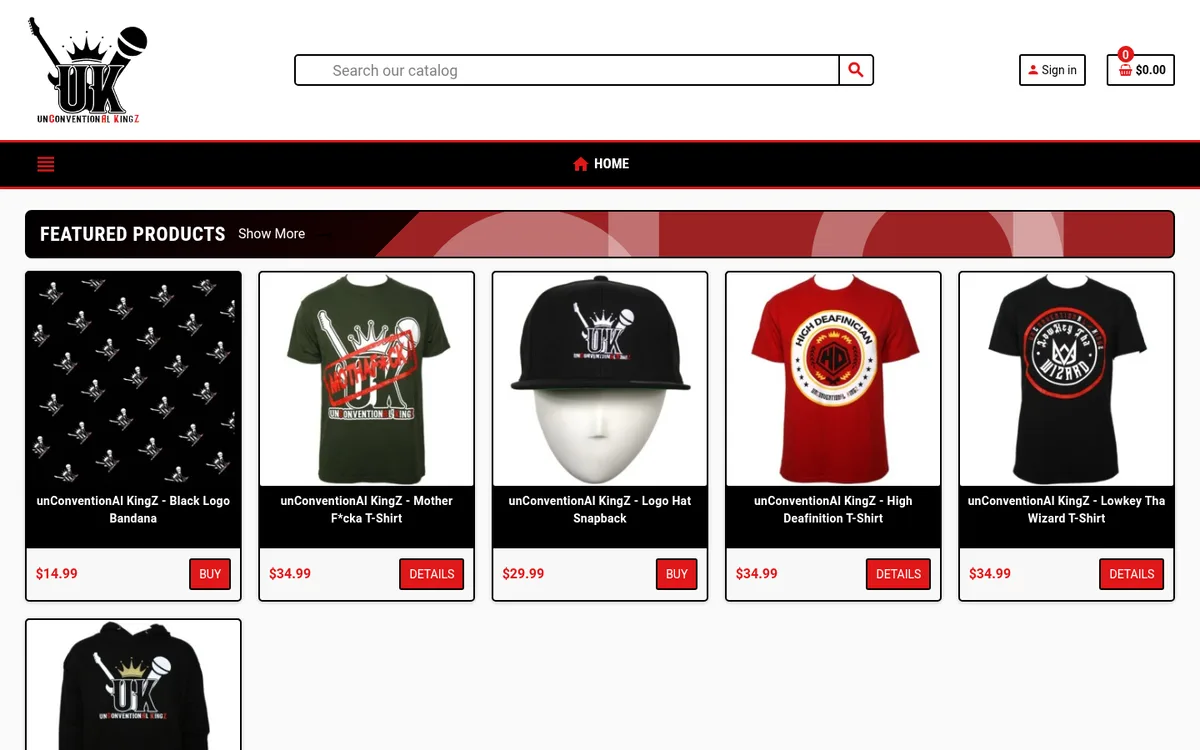 The unConventionAl KingZ merch storefront